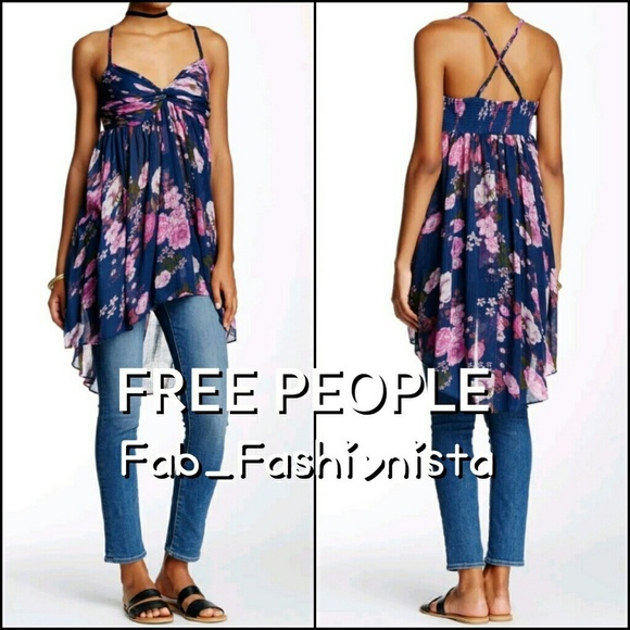 Free People Floral Tunic Top size XSmall Blue - Picture 14 of 15